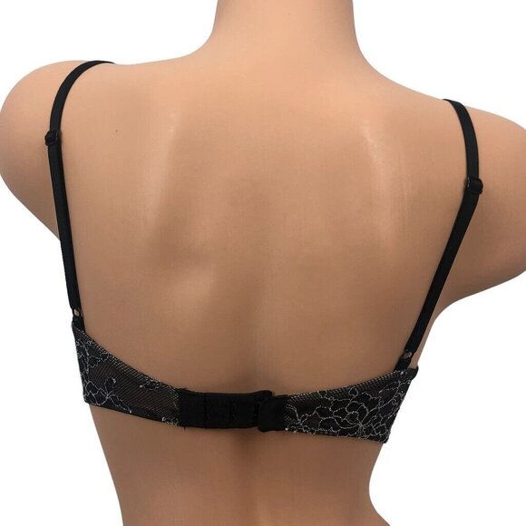 Victoria's Secret Balconette Bra Size 32D Black Embroidered Floral Lace Unpadded - Picture 5 of 7